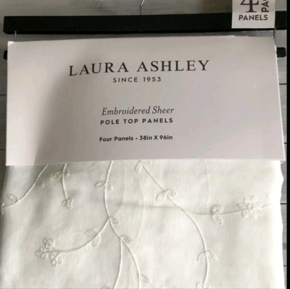 4 pc LAURA ASHLEY-CREAM EMBROIDERED SHEERS - 4 panels 38X96 each